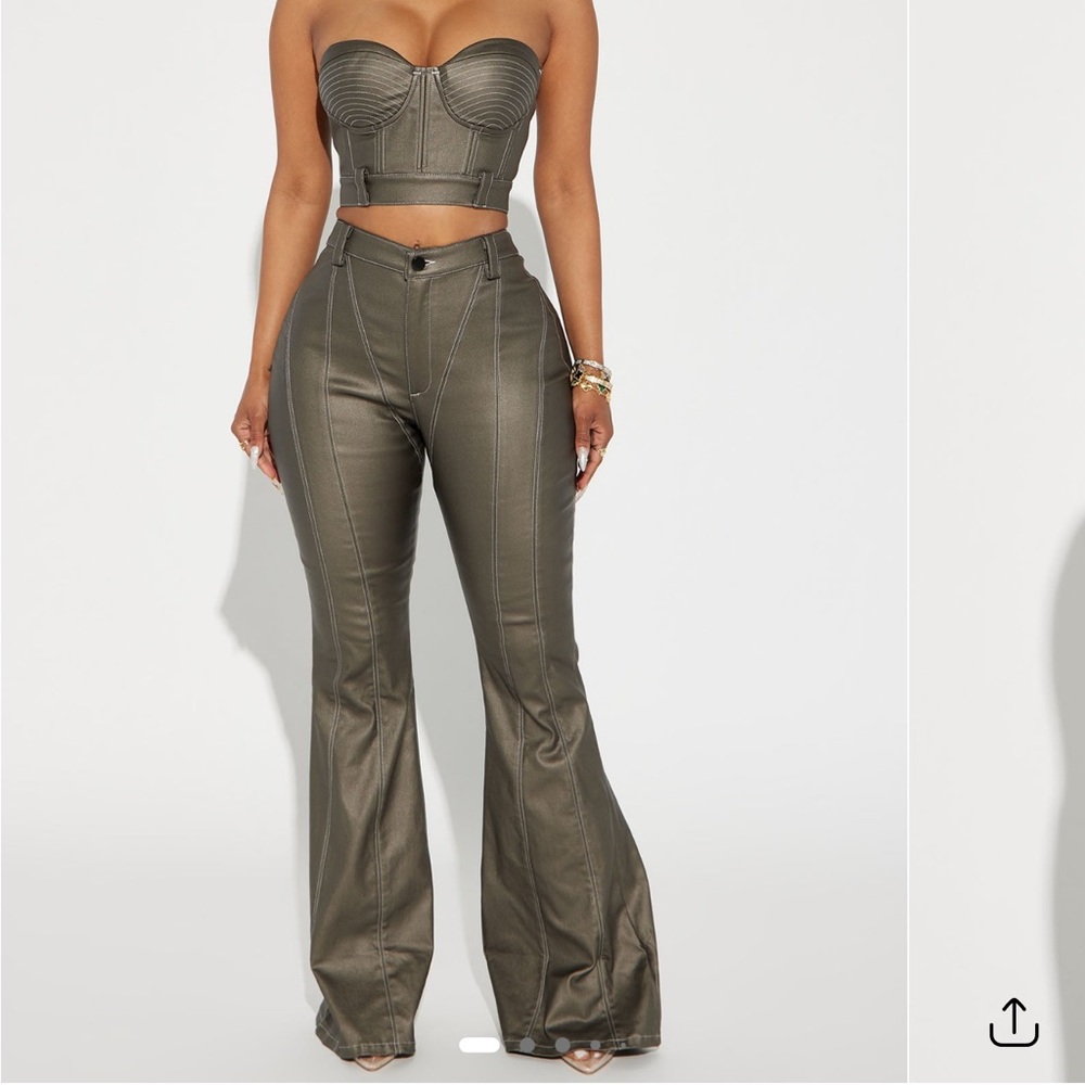 Lola Faux Leather Flare Pants - Olive
